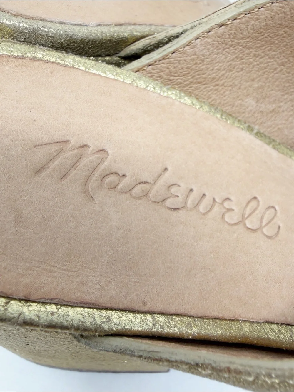 Madewell Gold Metallic Knot Mule Heels Block Heel Slip On Sandals Womens 7.5